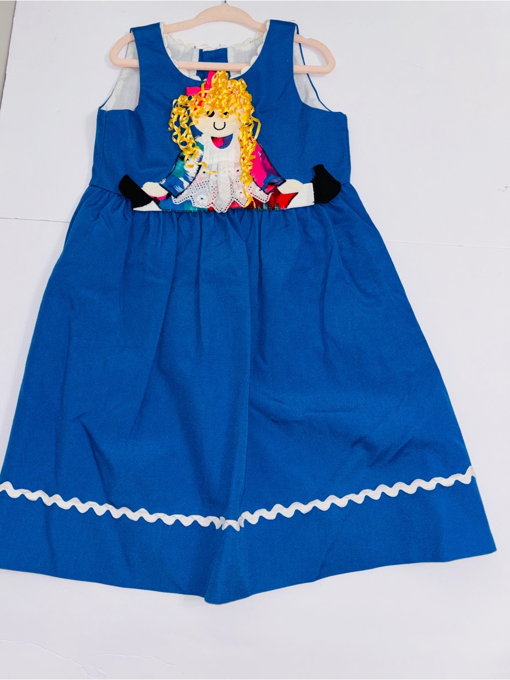 Vintage Chocolate Soup Dress Blue Paper Doll Applique Handcrafted USA Girls 4